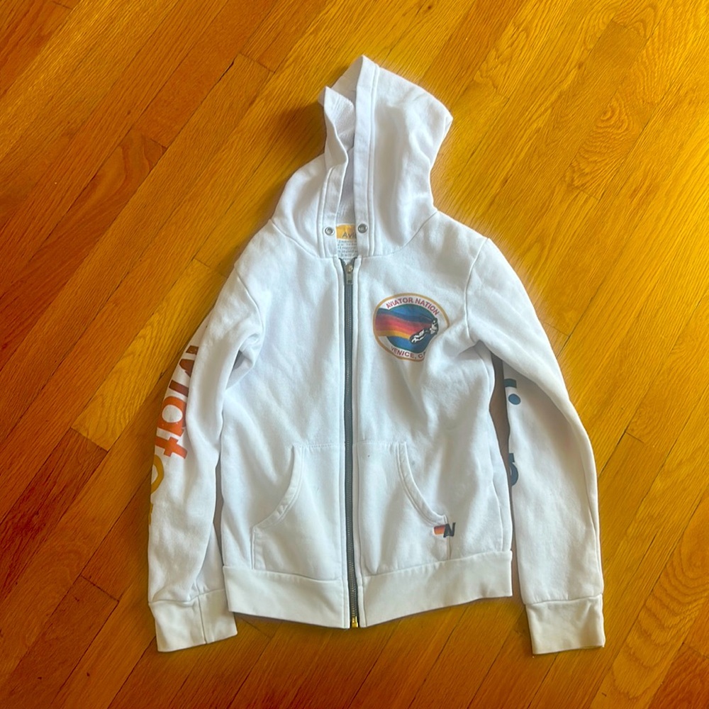AV Nation Girls Sz 10 white hoodie
